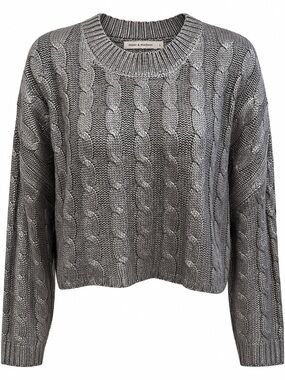 Moon & Madison Metallic Cable Knit Cropped Sweater Gray Size L